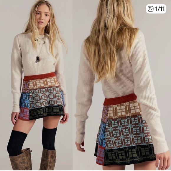 Free People Dresses & Skirts - Free People After School Mini Skirt Size XS Stretchy Pull On Patchwork